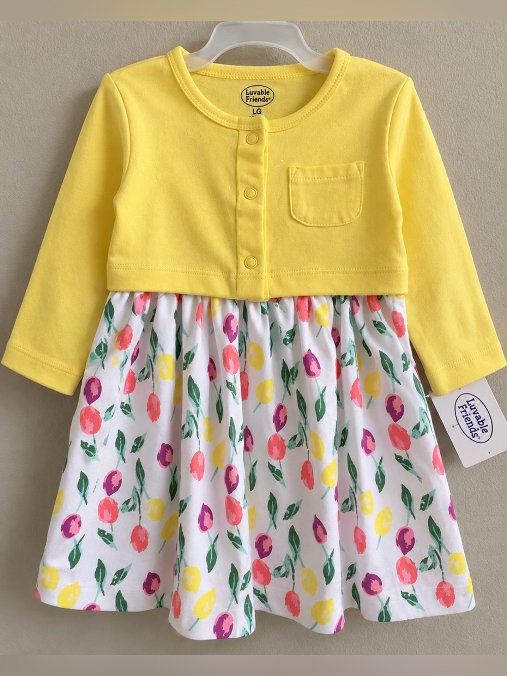 Luvable Friends Yellow Bodice Floral Skirt Girls' Dress